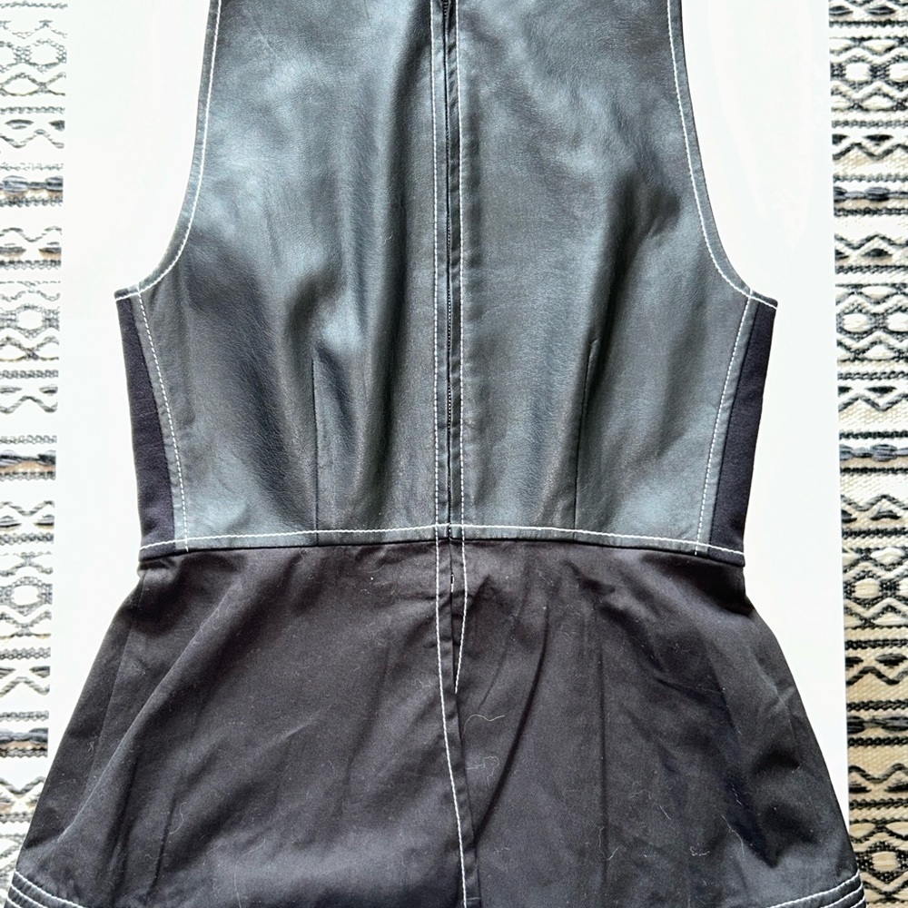 NWOT BCBG faux leather partial peplum top - Picture 2 of 8